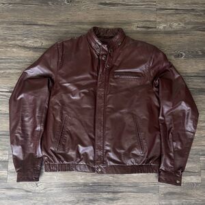 Vtg Berman's Leather Soft Bomber Jacket Lined Motorcycle Burgandy 42 L Men EUC
